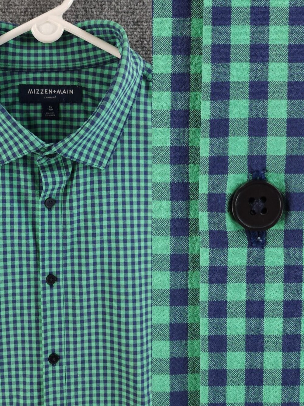 Mizzen Main Leeward Polyester Spandex XL Check Trim Green Long Sleeve Button Up